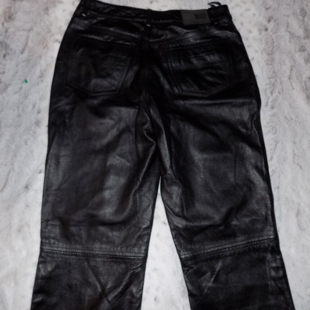 Tommy Hilfiger 100% Leather Straight Leg Pants - Black - Picture 9 of 14
